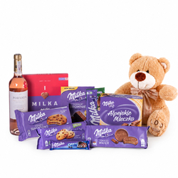 Poczta i kwiatowa Warszawa Zestaw Milka z winem i misiem